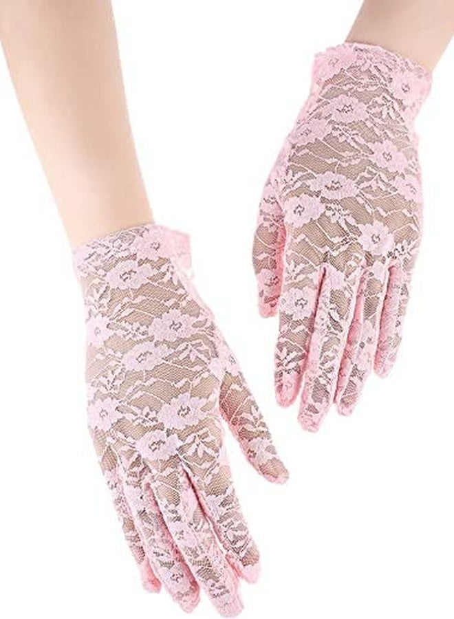 CHACKO Women Lace Gloves Tea Party Short Lace Gloves Courtesy Dressy Gloves for Wedding Dinner Party_Pink - Image 4